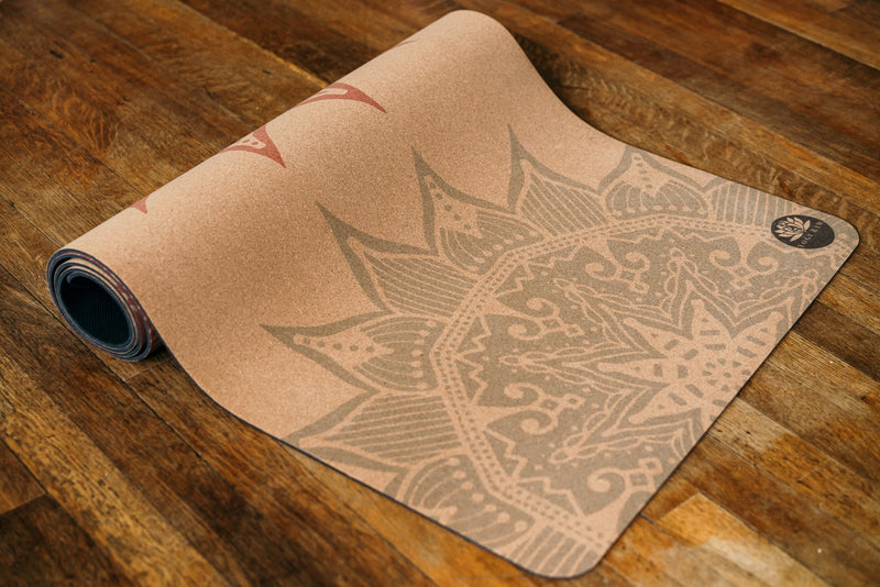 Mandala Natural Cork Mat with Carry Strap - Rekindi