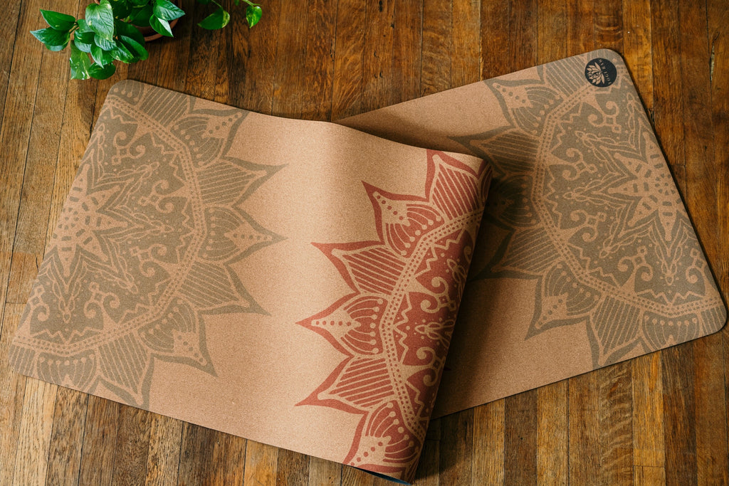 Mandala Natural Cork Mat with Carry Strap - Rekindi